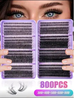KIT DE PESTAÑAS POR PUNTO 800PCS TAMAÑO 30D-40D-50D-60D-80D